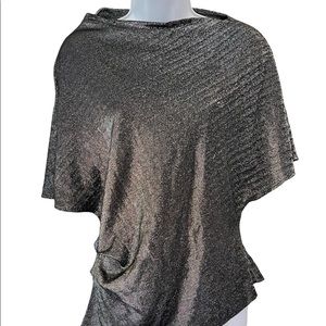 Judith & Charles Black Metallic Shiny Asymmetrical Short Sleeve top